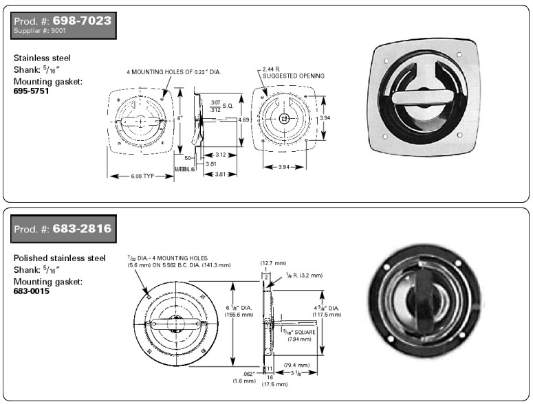 Stainless Non-Locking Recessed D-Ring Handles